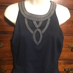 New York & Co Sleeveless Peplum Navy blue top